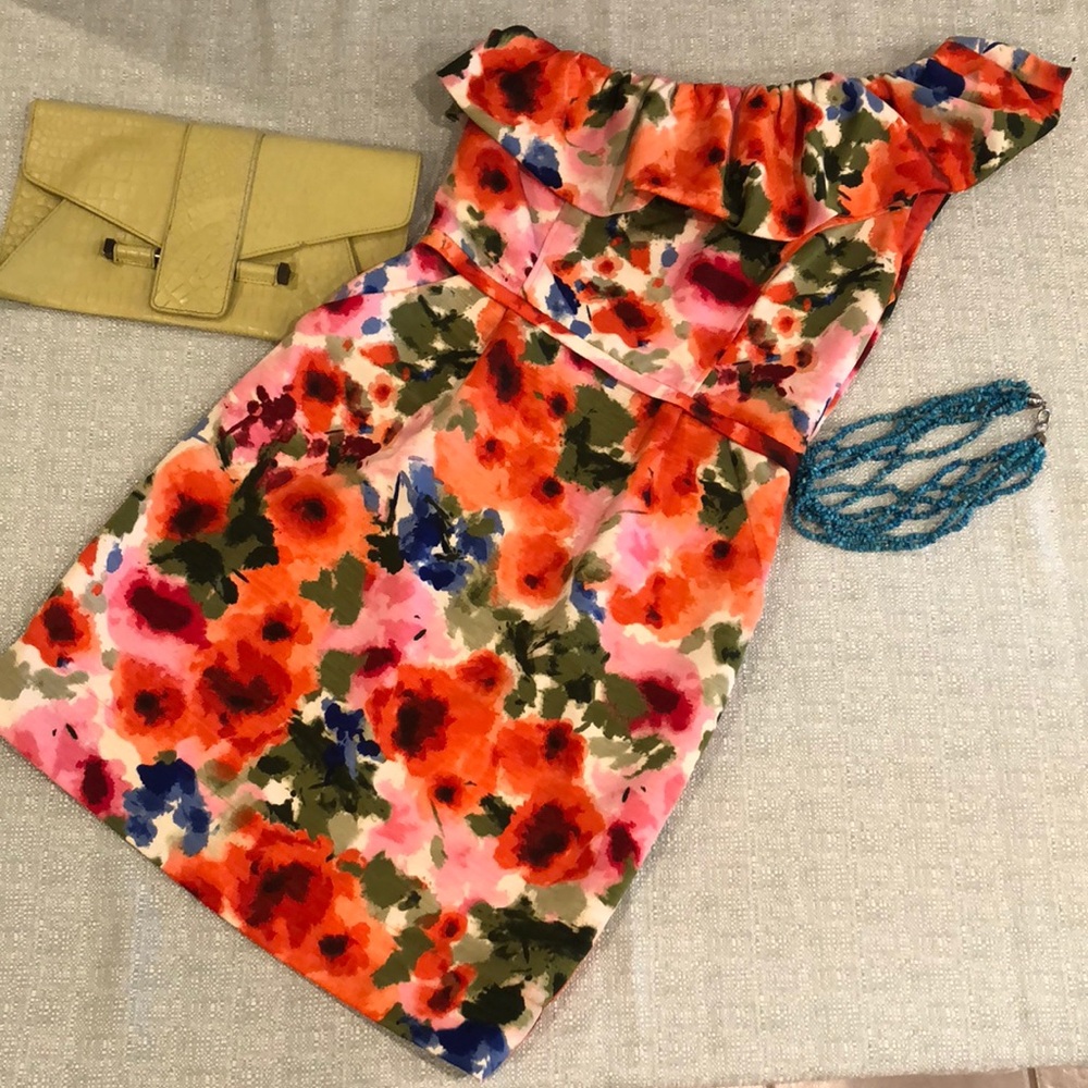 One shoulder multicolored floral dress